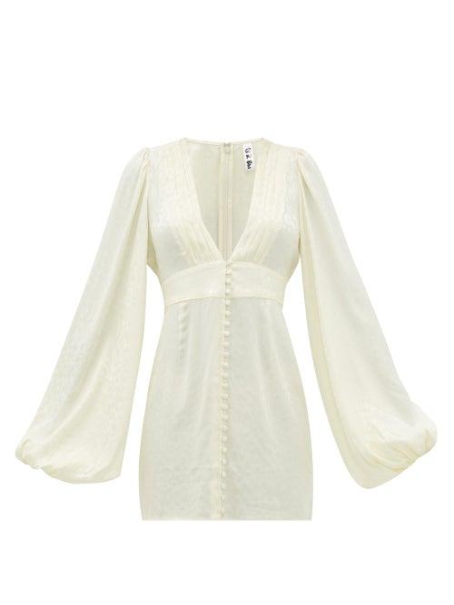 Matchesfashion.com Rat & Boa - Balloon-sleeve Satin-jacquard Mini Dress - Womens - Ivory
