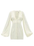 Matchesfashion.com Rat & Boa - Balloon-sleeve Satin-jacquard Mini Dress - Womens - Ivory