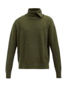 Wooyoungmi - Asymmetrical Roll-neck Ribbed-knit Sweater - Mens - Khaki