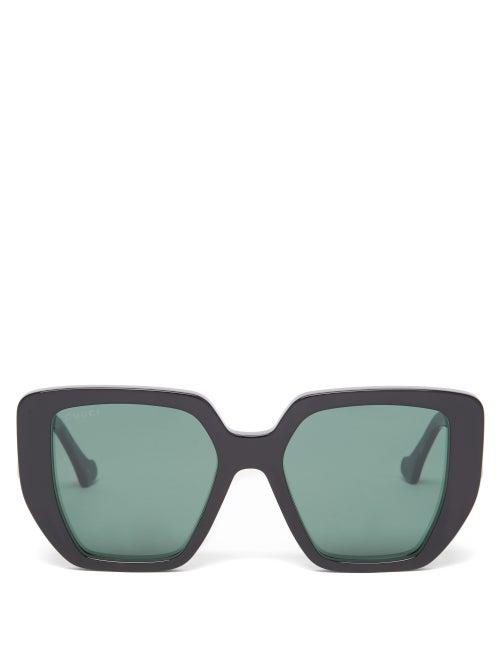 Gucci - Gg-logo Square Acetate Sunglasses - Womens - Black Green
