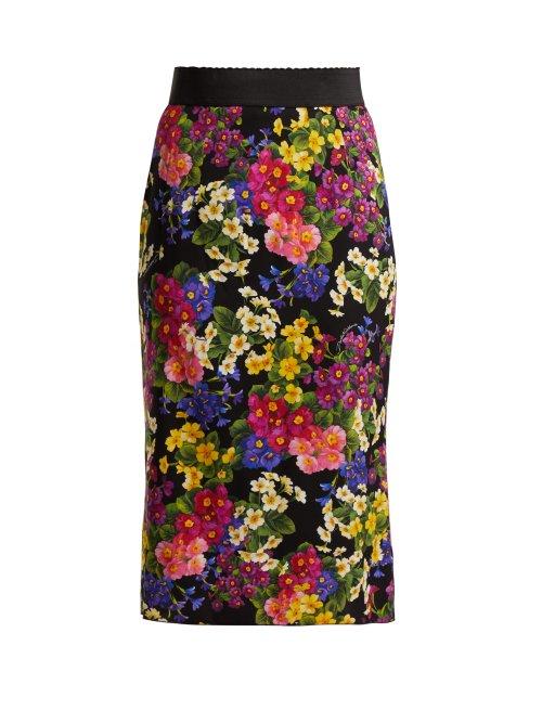 Matchesfashion.com Dolce & Gabbana - Floral Print Silk Blend Skirt - Womens - Black Multi