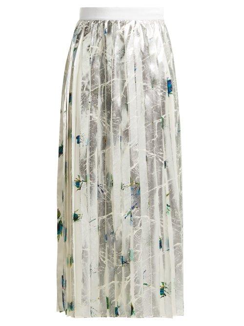 Matchesfashion.com Msgm - Pleated Floral Print Crepe Skirt - Womens - Silver