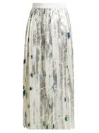 Matchesfashion.com Msgm - Pleated Floral Print Crepe Skirt - Womens - Silver