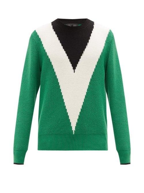 Matchesfashion.com Rag & Bone - Emory Chevron-intarsia Cotton Sweater - Mens - Green Multi