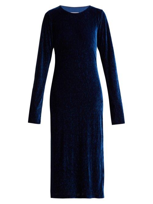 Matchesfashion.com Mm6 Maison Margiela - Velvet Dress - Womens - Dark Blue