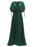 Matchesfashion.com Maison Rabih Kayrouz - Gathered V-neck Satin Maxi Dress - Womens - Green