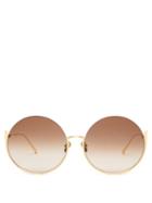 Matchesfashion.com Linda Farrow - Olivia Round Gold Plated Sunglasses - Womens - Brown Gold