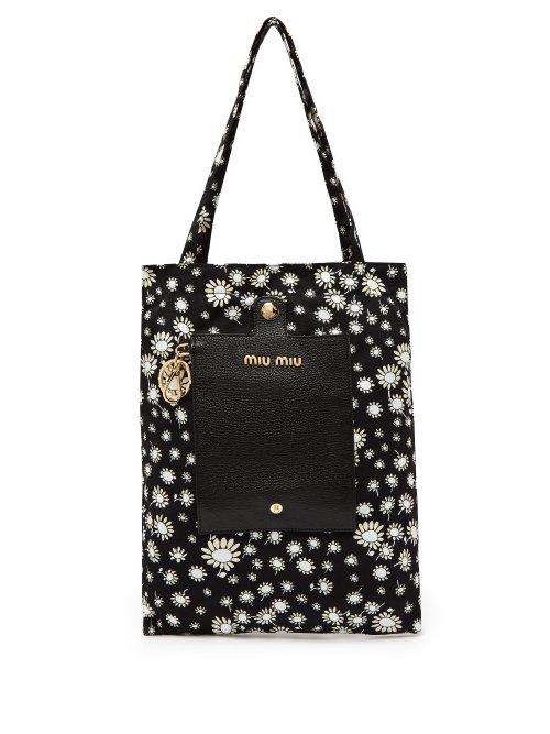 Matchesfashion.com Miu Miu - Daisy Print Roll Away Nylon Tote Bag - Womens - Multi