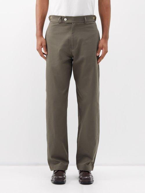Nicholas Daley - Floral-jacquard Cotton-drill Trousers - Mens - Khaki