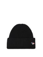 Matchesfashion.com Maison Kitsun - Fox Appliqu Ribbed Wool Blend Beanie Hat - Mens - Black