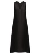 Matchesfashion.com Asceno - Panelled Linen Midi Dress - Womens - Black
