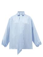 Matchesfashion.com Balenciaga - Logo-print Striped Satin Blouse - Womens - Blue