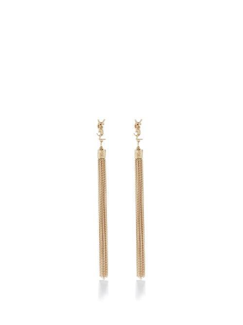 Saint Laurent - Loulou Ysl-logo Chain Tassel Drop Earrings - Womens - Gold
