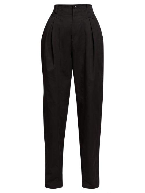 Matchesfashion.com Isabel Marant - Handy Inverted Pleat Cotton Tapered Leg Trousers - Womens - Black
