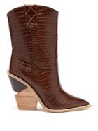 Fendi Cutout-heel Crocodile-embossed Leather Ankle Boots