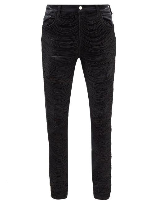 Amiri - Fringed Distressed Skinny Jeans - Mens - Black