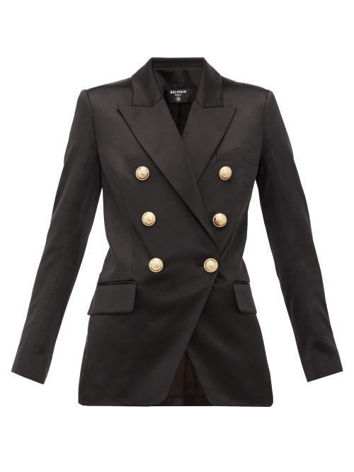 Matchesfashion.com Balmain - Oversized Double-breasted Silk Blazer - Womens - Black