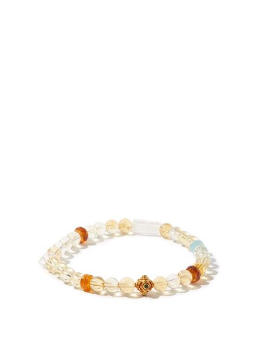 Matchesfashion.com Musa By Bobbie - Emerald, Citrine & 18kt Gold Bead Bracelet - Womens - Yellow