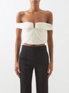 Self-portrait - Off-the-shoulder Pleated Chiffon Top - Womens - Cream
