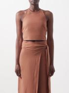 Three Graces London - Savannah Halterneck Cropped Linen Top - Womens - Tan