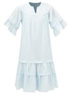 Loup Charmant - Collo Ruffled Cotton-poplin Midi Dress - Womens - Light Blue