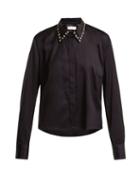 Matchesfashion.com Wales Bonner - Crystal Embellished Collar Satin Shirt - Womens - Navy