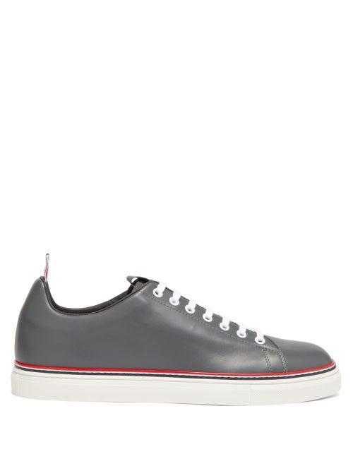 Mens Shoes Thom Browne - Tricolour-stripe Leather Trainers - Mens - Dark Grey