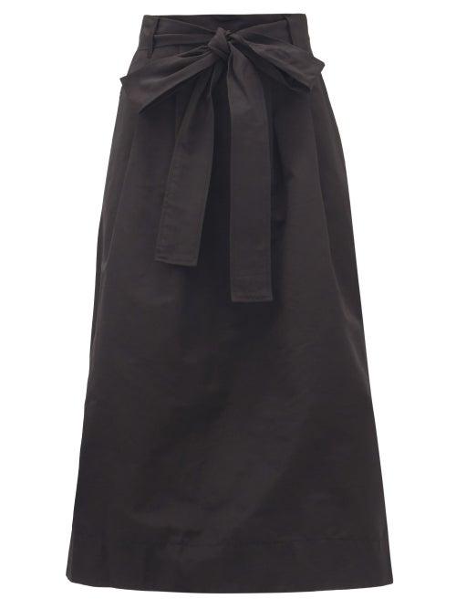 Matchesfashion.com Staud - Snoop Belted Cotton-blend Twill Midi Skirt - Womens - Black