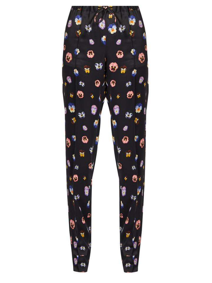 Christopher Kane Pansy-print Slim-leg Satin Trousers
