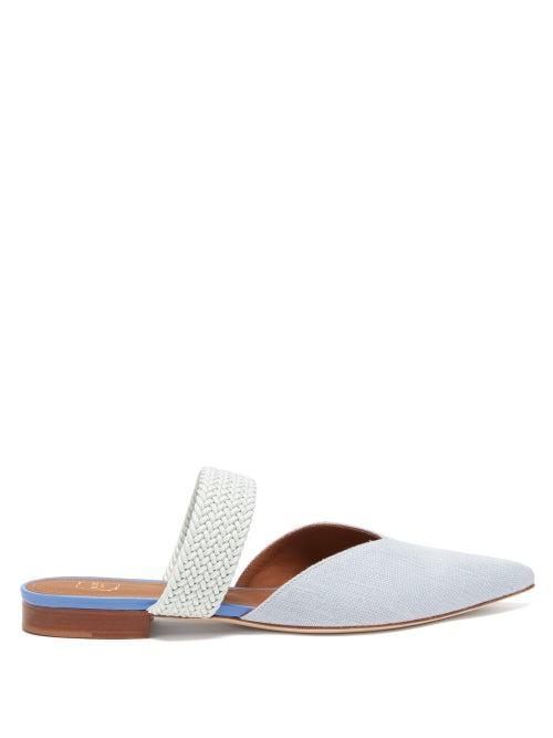 Matchesfashion.com Malone Souliers - Maisie Woven-strap Linen Flats - Womens - Light Blue