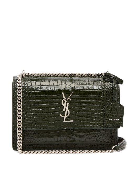 Matchesfashion.com Saint Laurent - Sunset Medium Crocodile Effect Leather Bag - Womens - Dark Green