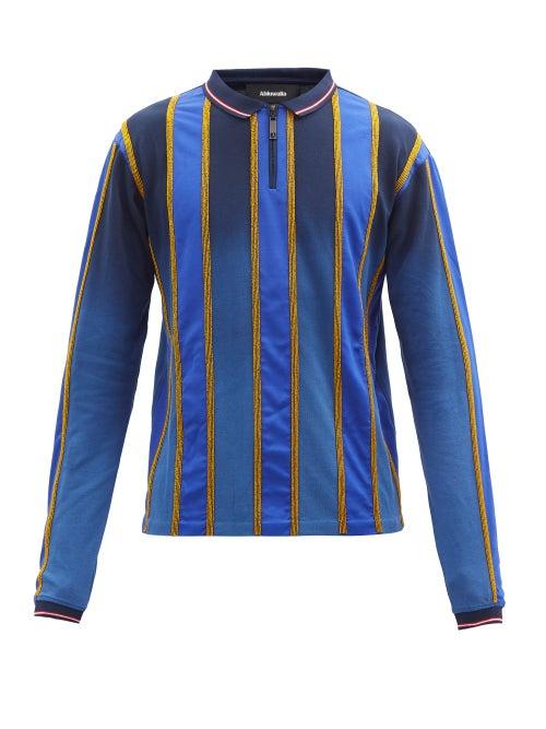 Ahluwalia - Beaded Cotton-piqu Polo Top - Mens - Navy