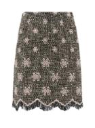 Matchesfashion.com Giambattista Valli - Floral Embroidered Cotton Blend Tweed Skirt - Womens - Black Multi