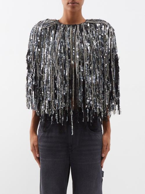 Isabel Marant - Peonia Sequin-fringe Silk-organza Top - Womens - Black