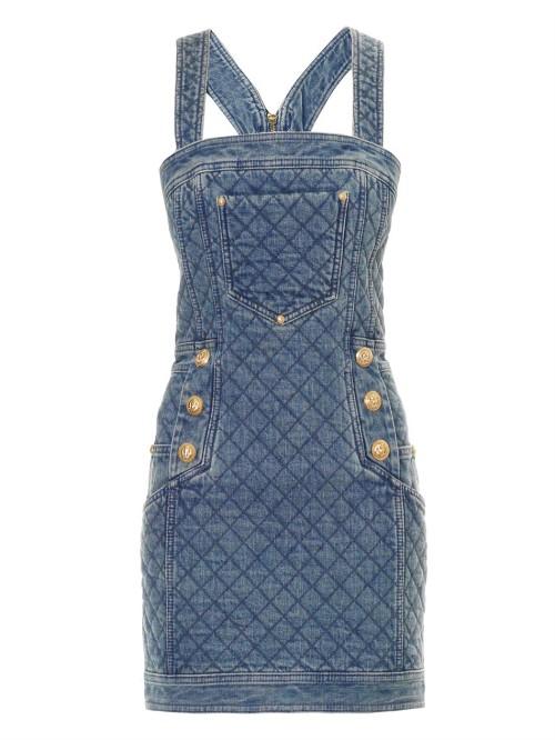 Balmain Quilted Denim Dress
