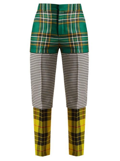 Matchesfashion.com Balenciaga - Panelled Straight Leg Wool Trousers - Womens - Green Multi