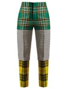 Matchesfashion.com Balenciaga - Panelled Straight Leg Wool Trousers - Womens - Green Multi