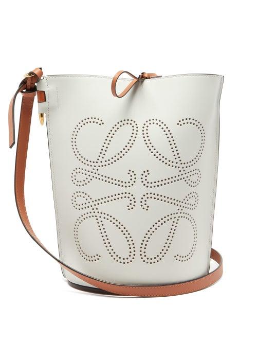 Matchesfashion.com Loewe - Gate Anagram-perforated Leather Bucket Bag - Womens - White Multi