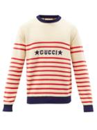 Gucci - Logo-intarsia Striped Cotton Sweater - Mens - Cream Multi