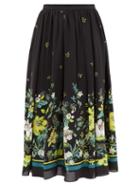 Matchesfashion.com Erdem - Lanie Ashcombe Forest-print Silk Midi Skirt - Womens - Black Yellow