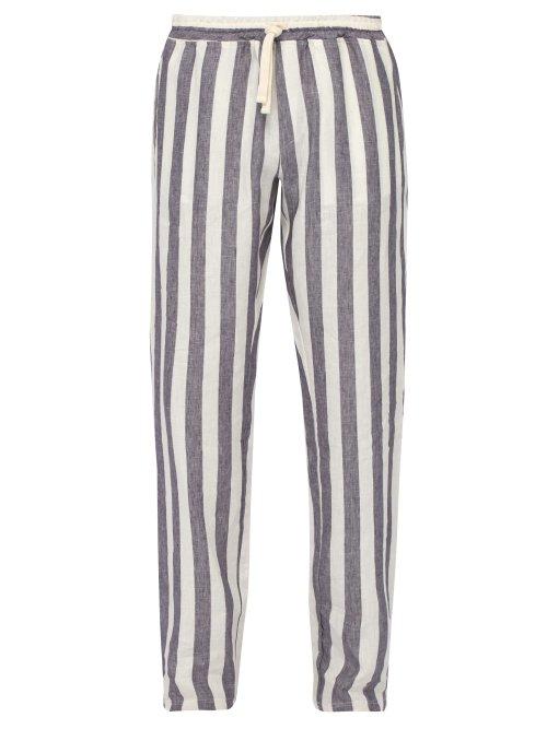 Matchesfashion.com The Gigi - Waikiki Mid Rise Striped Linen Trousers - Mens - Blue White