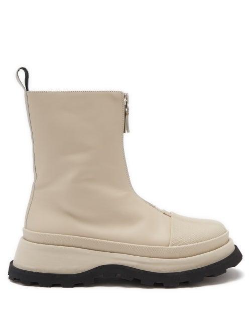 Ladies Shoes Jil Sander - Exaggerated-sole Zipped Leather Boots - Womens - Beige