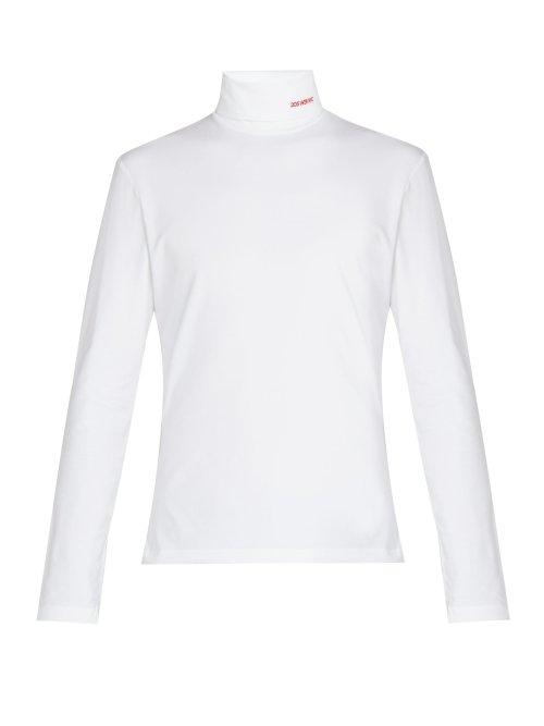 Matchesfashion.com Calvin Klein 205w39nyc - Logo Embroidered Roll Neck Stretch Cotton Top - Mens - White