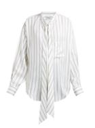 Matchesfashion.com Balenciaga - Logo Print Striped Silk Satin Blouse - Womens - Ivory Multi
