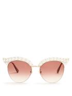 Matchesfashion.com Gucci - Cat Eye Faux Pearl Embellished Metal Sunglasses - Womens - White