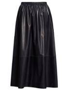 Matchesfashion.com The Row - Tilia Leather Midi Skirt - Womens - Navy