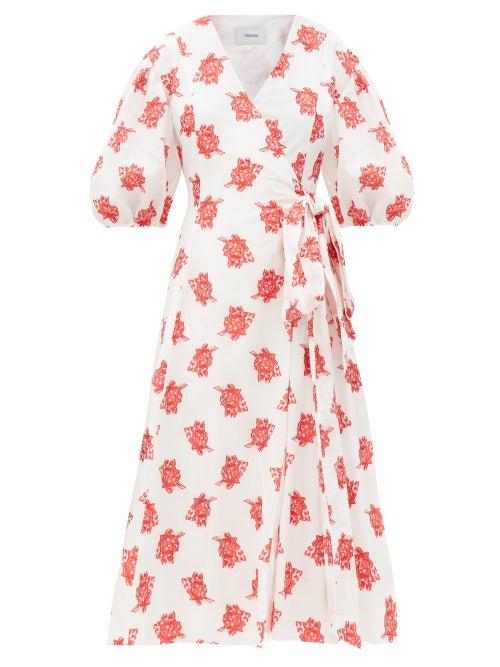 Matchesfashion.com Erdem - Marguerite Balloon-sleeve Rose Fil Coup Dress - Womens - Red White
