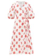 Matchesfashion.com Erdem - Marguerite Balloon-sleeve Rose Fil Coup Dress - Womens - Red White