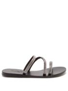 Ancient Greek Sandals - Crystal-embellished Leather Slides - Womens - Black
