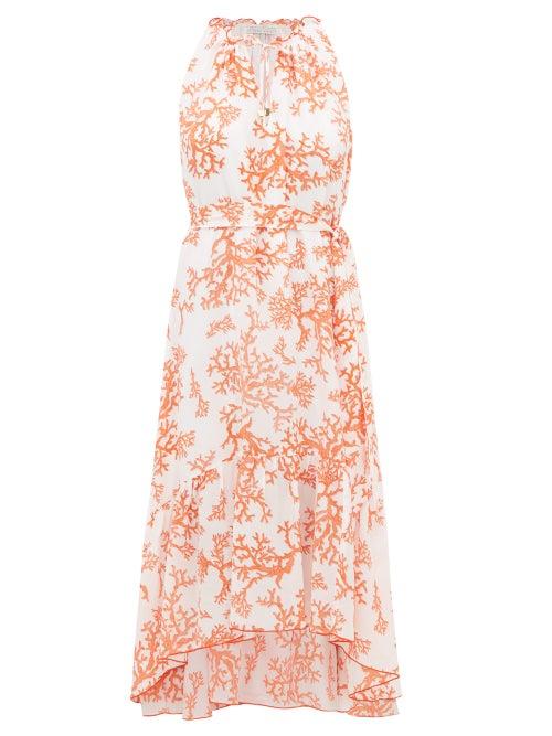 Matchesfashion.com Heidi Klein - Belize Coral Print Dipped Hem Silk Dress - Womens - Red White
